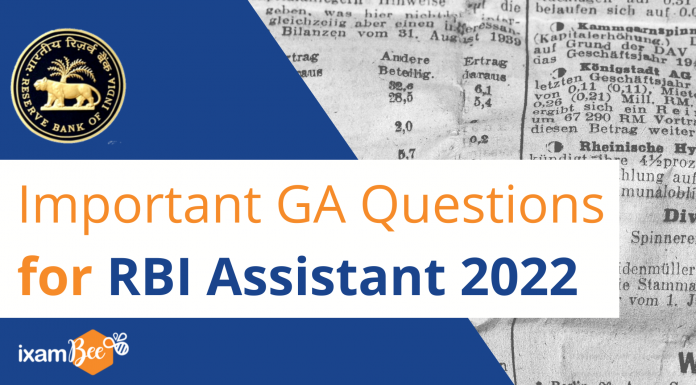 Important GA questions for RBI Assistant 2022 Important GA Questions for RBI Assistant 2022